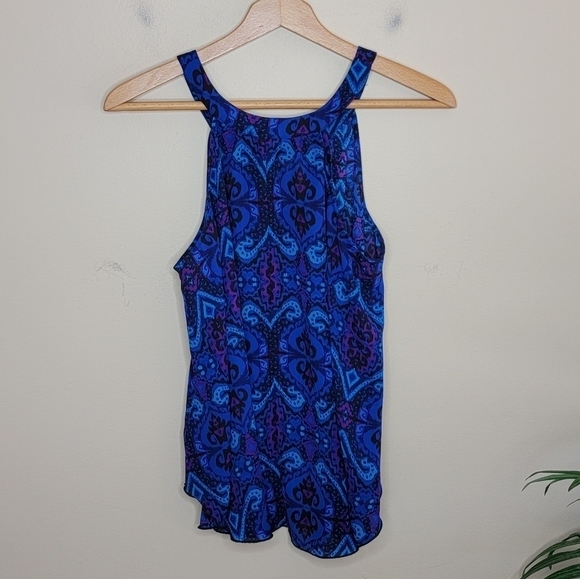 Express | Blue & Purple Print Halter Tank Blouse Size Medium - Picture 5 of 5